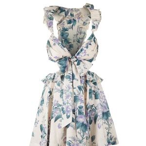 Zimmermann Cassia Ruffle Mini Dress in Hydrangea Floral